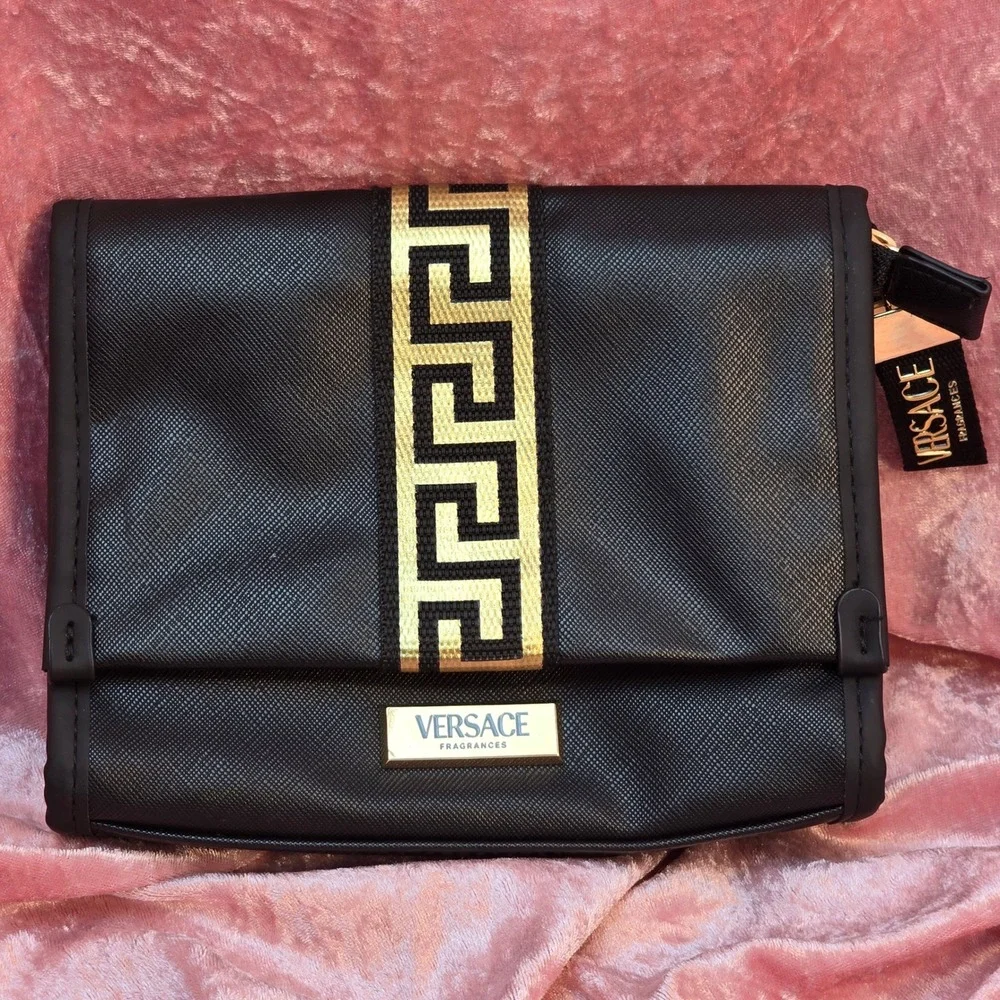 Versace Fragrances Black Gold Greek Key Cosmetic Pouch Toiletry Travel Bag